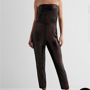 Express Sequin Strapless Straight Leg Jumpsuit
